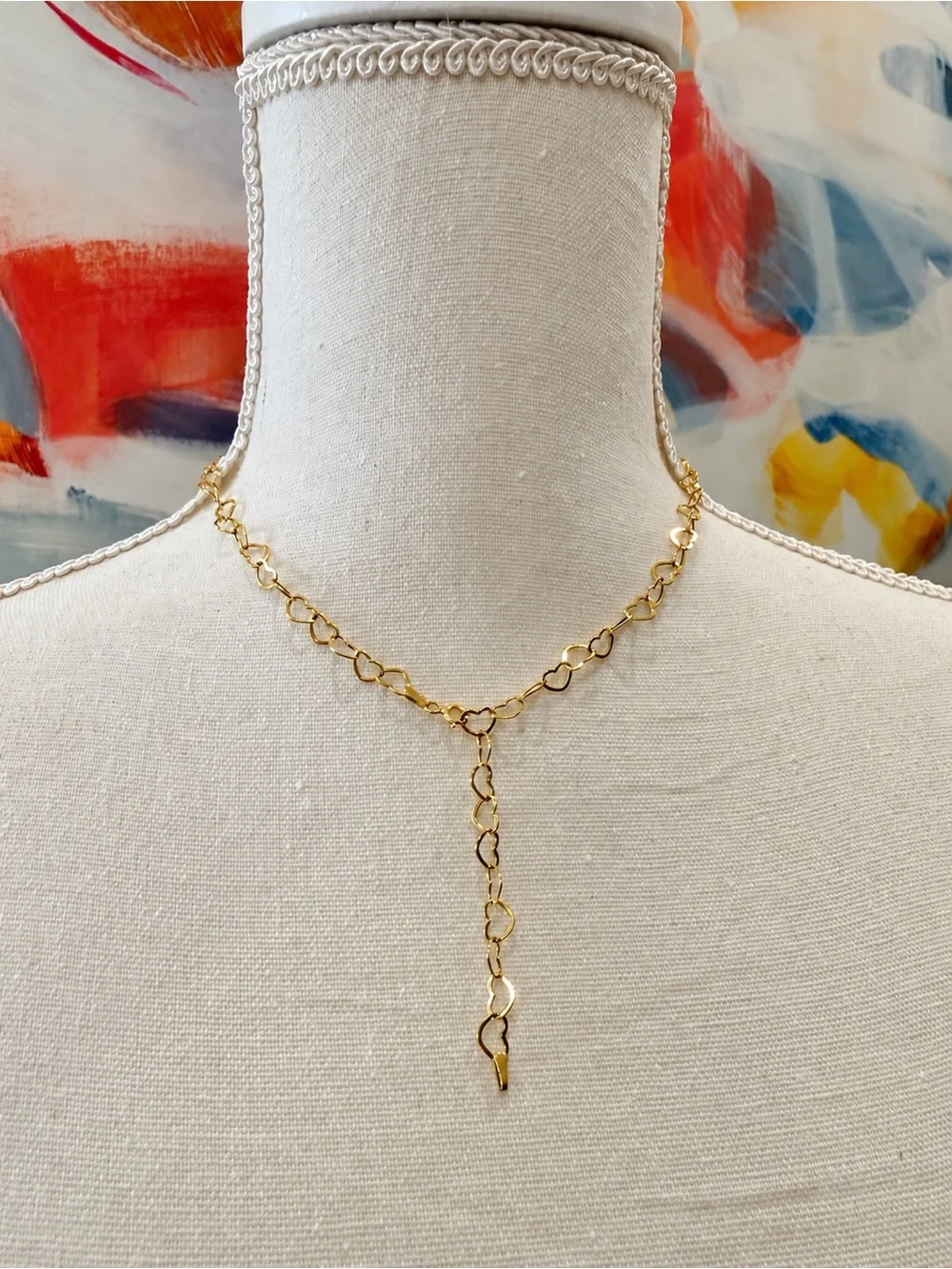 18K Solid Yellow Gold NEW Adjustable Heart Link Charm Necklace 18” 2.64g Gift